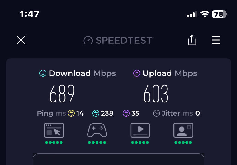 Speed test from the dining table