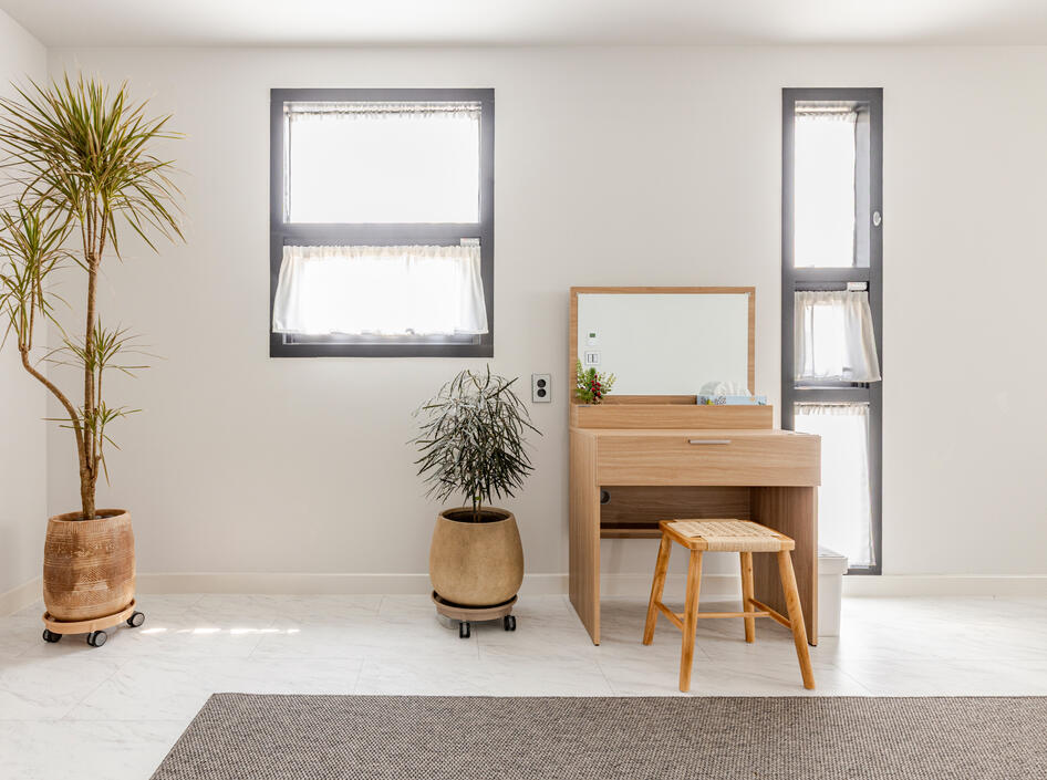 In the master bedroom is a vanity